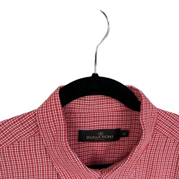 Bugatchi Uomo Plaid Shirt Button Down Short Sleeves Pen Pocket Red White‎ Men XL - Picture 3 of 6